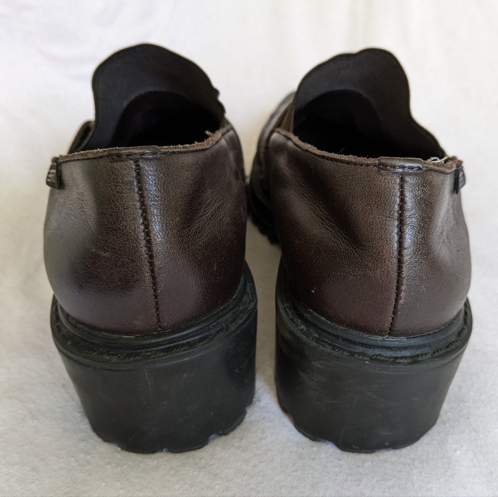 Vintage Espirit Y2K chunky brown leather loafers heels 6.5 90s academia platform - Picture 9 of 11